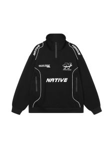 Racing Suit Sweatshirt Men Autumn American High Street Heavy Weight Teenagers Loose Motorcycle Clothing Half Zipper Pullover