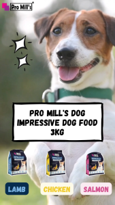 Pro Mills Impressive Enhance Formula dog food in Lamb Chicken and Salmon flavors with 28% protein.