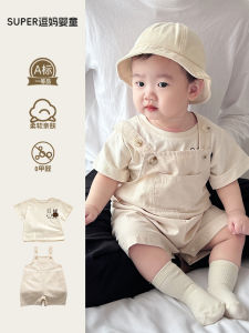Cute Animal Summer Outfit for Babies 6-12 Months Old Korean Style Cotton Blend Overalls with T-Shirt Two-Piece Set Infant Clothing