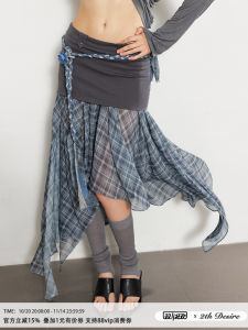 Street Style Half Skirt with Patchwork Irregular Hem High Waist Cotton Blend Summer Citywalk Fairylike Snowflake Mesh Gown