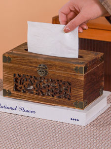 Retro Carved Wooden Tissue Box Hotel Preferred High Aesthetic Value Living Room Bedroom Storage Organizer Dustproof Design