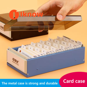 I know Card File Holder Organizer Plastic (Index Cards) (Brown Color with Clear Crystal Plastic Lid Cover)