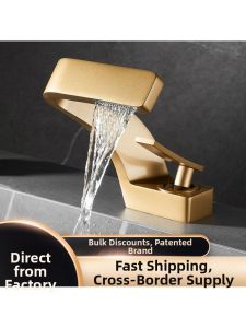 Luxury Golden Creative Waterfall Brass Basin Faucet