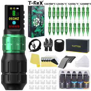 T-Rex Tattoo Kit New Cool Wireless Tattoo Machine Pen 7 Adjustable Strokes Motor LCD Screen Permanent Makeup Tattoo Pen Kit