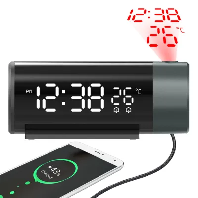 Projection Alarm Clock Digital Clock with 180° Rotatable Projector 4-Level Brightness Dimmer Digital Alarm Clock for Bedroom