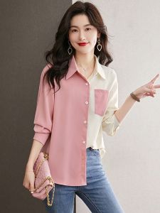 Blouses for Women Korean Loose Color long Sleeve Shirt Pocket Casual Shirt