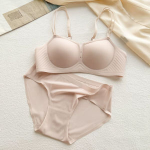 Womens Bra Gathered Small Chest Student Fixed Double Strap Smooth Surface V-Neck Back Four Rows of Buckles All Seasons