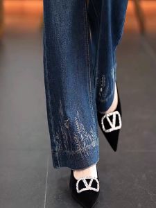 High Waist Bell Bottom Denim Jeans Womens American Style Fall Fashion Micro Flared Trousers Casual Wear Cotton Material