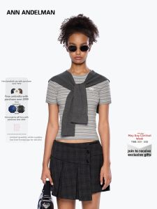 ANN ANDELMAN | Grey Striped Slim Fit Short Style Shawl 2-piece T-shirt