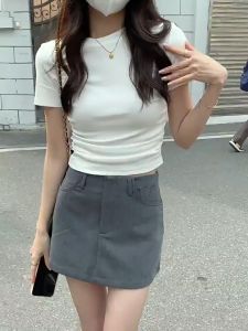 จัดส่งจากประเทศไทย  เสื้อแฟชั่นผู้หญิง  เสื้อเกาหลี เสื้อครอปหญิง t-shirt เสื้อขาว  เสื้อสีดำ เสื้อยืดผู้หญิง