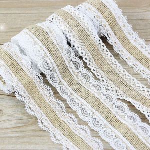 (2m Roll) 38-58mm Natural Jute Lace Ribbon White Edge for Wedding Decoration Packaging Handmade DIY Small Fresh Style