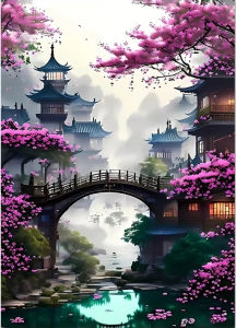 A 1000pcs Puzzle Featuring Purple Flowers And House Designs - Scratch-Resistant And Designed for Advanced Skill Levels