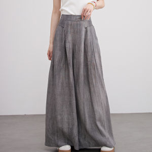 High Waist Wide Leg Pants Womens Loose plus Size Thin Hanging Drapey Artistic Tapered Casual Pants Purple Dyed Linen