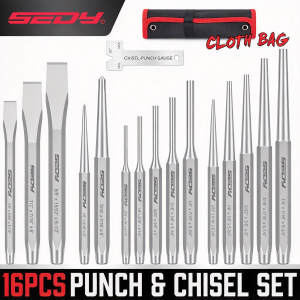 SEDY 16Pcs Precision Punch & Chisel Set - Taper Punch Pin Punch Center Punch Cold Chisels & Gauge for Versatile Applications