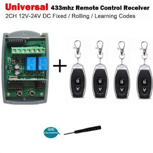 Universal 2 Channel 12V-24V Garage Door Receiver 433MHz Switch Transmitter Command Gate Door Opener 433.92MHz Fixed Rolling Code