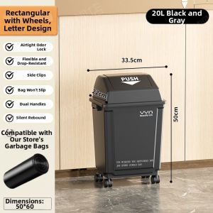 Stylish Large Capacity Square Movable Kitchen Trash Can