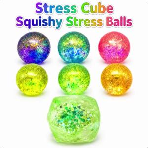 Glitter Squishy Cube Stress Relief Fidget for Kids & Adults Anxiety Relief Gifts Ice Cubes Squishy Squeeze Toy 1PC Random