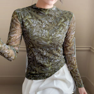 REHIN เสื้อยืดคอวีลายตารางสำหรับผู้หญิงเสื้อยืดแขนยาวพิมพ์ลายลายตารางคอวียืดเข้ารูปพอดีฤดูใบไม้ร่วงฤดูหนาวเสื้อสตรีแฟชั่น