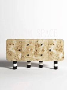 Art Retro Designer Bistro Cabinet Wooden Black and White Patterned Legs