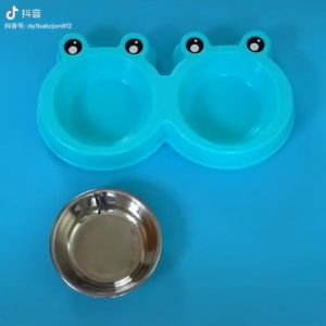 Pet Dog Cat Food Water Double Stainless Steel Big Eye Frog Removable Bowl