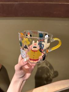 High Borosilicate Glass Cup Ins Style Summer High Aesthetic Value Heat Resistant Milk Juice Water Cup round Shape Glass Mug