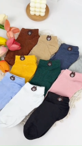 Set 10 Đôi Vớ Nữ Cổ Ngắn Tất Nữ Cotton Hình Gấu Kute Thoáng Khí Tặng Kèm Túi Rút TA01-10
