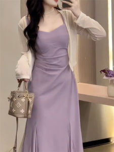 Plus Size French Style Fancy Sling Dress Womens Summer Slightly Oversized Girls Waist-Tight Slim Looking Socialite Elegant Fishtail Dress