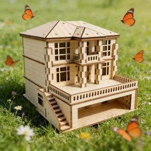 Small House Villa 3D Wooden Puzzle Architecture Model | Wooden Educational DIY Assembly Toy | Educational Toy