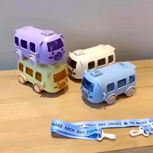Botol Minum Anak Bentuk BUS Mobil Ada Roda Free Strap 500ML HX 488 - ShennyClothing
