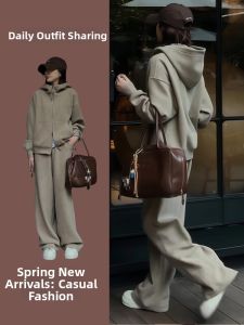 NUANPING | Trendy Korean Style Fleece Lined Two-Piece Set Sweatshirt