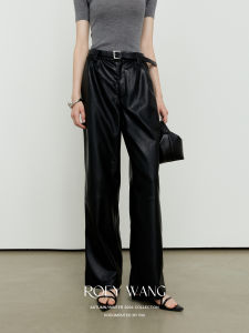 High Waist Straight Leg Wide Leg Pants Black Designer Unique Womens Casual Trousers Slimming Effect Long Pants