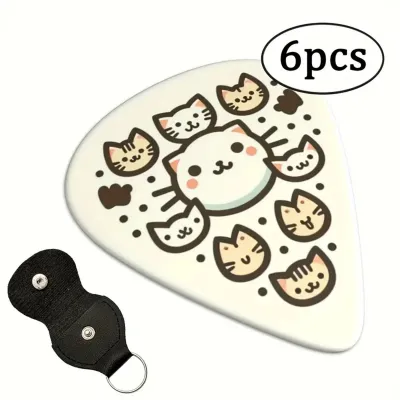 6 Pcs Original Sound Guitar Picks Double-Sided Printed Ukulele Guitar Finger Shrapnel Keychain Holster Gift For Music Lovers