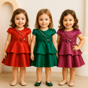 Baju Pesta Anak Perempuan Bahan Satin 1-12 tahun Y875