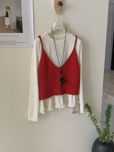 Simple V-Neck Knitted Tank Top Base Shirt Spring Autumn Korean Style Layering Summer Outerwear Knitted Open Cardigan Top