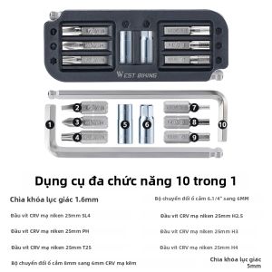 West Biking | Bộ Dụng Cụ Sửa Xe Đạp Đa Năng WEST BIKING 10 Trong 1 Chất Liệu Thép CRV Cờ Lê Từ Tính Bộ Cờ Lê Allen Nhẹ Màu Đen