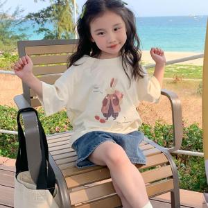 เสื้อยืดแขนสั้นผ้าฝ้ายแท้สำหรับเด็กผู้หญิงในช่วงฤดูร้อน เสื้อผ้าเด็กสไตล์เกาหลี แขนสั้น แขนยาวครึ่งตัว เสื้อผ้าเด็กผู้หญิง