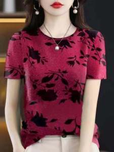 New 2024 Women's Summer Print Short Sleeve T-Shirt & Korean Version Silk Scarf