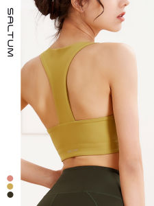Saltum Sports Yoga Vest Thin Shockproof Gathered with Chest Pad Reduces Side Breast T-Back Nylon Bra for Women Medium Support