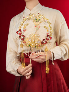 Handmade Wedding Fan New Chinese Style Gold Finished Products for Bridal Procession DIY Material Kit Bamboo Handmade Craft