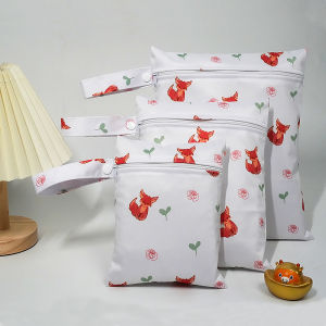 3pcs Waterproof Diaper Bags Bear Fox Rainbow Print Washable Menstrual Pouch Portable Handle Bags Swimsuits Wet Bag for Travel