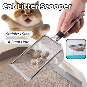 Cat Litter Scooper Hangable Stainless Steel Metal Fine Screen Pet Poops Shovel Cat Litter Cleaning Tool
