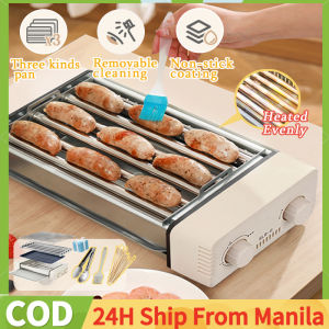 Electric Sausage Grill Cooker Machine Hot Dog Roller Grill Machine 3 In1 Stainless BBQ Griddle Plate Portable Sausage Machine With Non-Stick And Smokeless Removable Grill For Camping Kitchen Home Party
