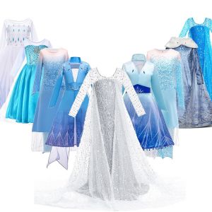 3-10 Years Girls Elsa 2 Costume Kids Halloween Cosplay Princess Dress Children Birthday Party Frocks Clothes Up