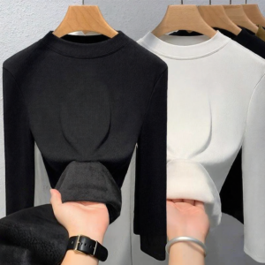 Lieoyuarn | Round Neck Fleece Thickened Womens Long Sleeve Tshirt
