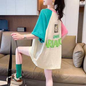 American Graffiti Pure Cotton Short-Sleeved T-shirt Womens Summer New Arrival Loose Western Style Contrast Color Raglan Sleeve Design Blouse Tide