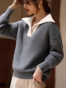 Summy 2025 Spring Autumn Knitted Base Layer Top Lazy Style Grey Half Zip Hoodie Soft Cozy Sweater Casual Commute Fashion