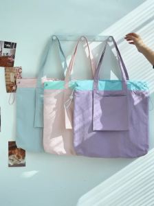 Waterproof Foldable Drawstring Tote Bag Candy Color Travel Student Bag RH2504