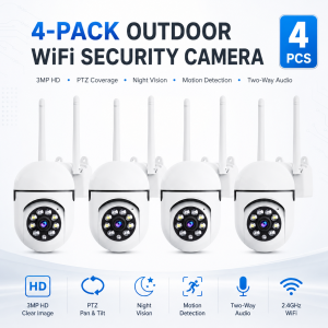 Smart Security Camera 3MP 360° Pan/Tilt Wireless Indoor Home Office Night Vision Motion Detection 2-Way Audio Cloud Monitor