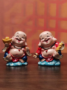 Lucky Smiling Buddha Figurine Decorative Home Living Room Car Safe Guard Buddha Statue Resin Handmade Craft Gift Box