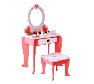 Tutusbaby Kids Dressing Table Solid Wood Big Size Pretend Play Cute Makeup Vanity Dresser Girls Toys